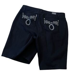 Vintage retro y2k black denim Earl jeans shorts rhinestones embellished 16w 16
